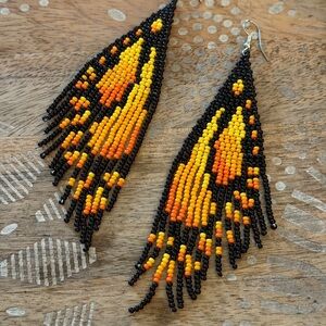New Vibrant Woven Beaded Monarch Butterfly Wing Dangle Earrings